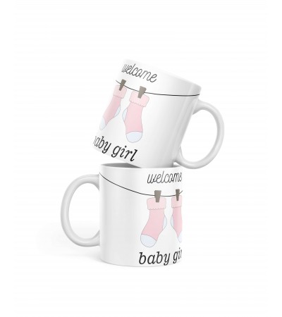 Κούπα κεραμική για νεογέννητο,"Welcome baby girl" 330ml, με δυνατότητα προσθήκης ονόματος
