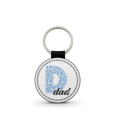 Δερμάτινο μπρελόκ μπλε γκλίτερ στρογγυλό, δώρο για τον μπαμπά, "Dad letter",με δυνατότητα προσθήκης ονόματος