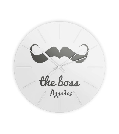 Ξύλινο ρολόι για ζευγάρια, "The boss" 19cm, με δυνατότητα προσθήκης ονόματος 